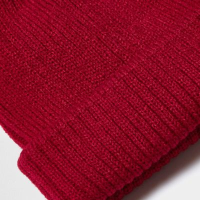 Red knit beanie hat